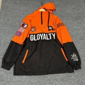 GloGang Gloyalty Black Orange Graphic Pullover Jacket Windbreaker Mens‎ Large